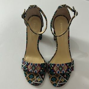 Ivanka Trump colourful beaded Aztec ankle strap high block heels size 8
